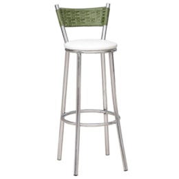 Banqueta Alta em alumínio, Assento em Courino Branco, encosto em fibra Verde Bambu - Alegro Móveis Banqueta Alta em alumínio, Assento em Courino Branco, encosto em fibra Verde Bambu - Alegro Móveis