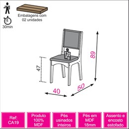Cadeira 18mm Encosto e Assento Estofado Carvalho/Geométrico - Dalla Costa