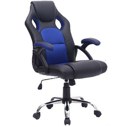 Cadeira Gamer Reclinável Base cromada giratória Preto/Azul - Best