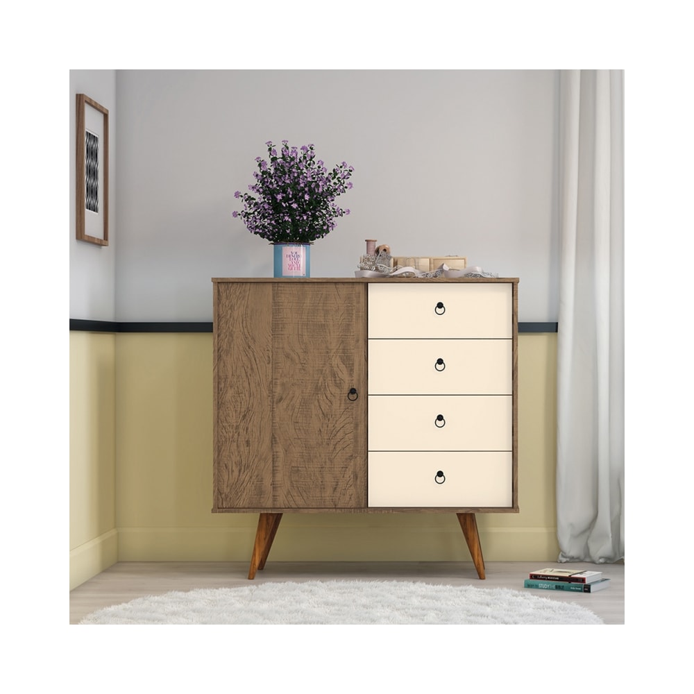 Cômoda Ametista 1 Porta e 4 Gavetas Demolição/Off White - Patrimar