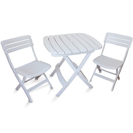 Conjunto de Mesa e 2 Cadeiras Plásticas Dobrável Branca - Antares