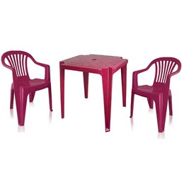 Conjunto de Mesa Monobloco e 2 cadeiras poltrona Vinho - Antares