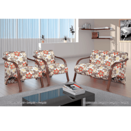 Conjunto de Poltronas Decorativas Adele Bege/Branco com Braço em Madeira Conjunto de Poltronas Decorativas Adele Bege/Branco com Braço em Madeira