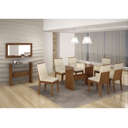 Conjunto Mesa 6 Cadeiras Aparador Benfica e Painel Castanho Touch - Leifer Móveis Conjunto Mesa 6 Cadeiras Aparador Benfica e Painel Castanho Touch - Leifer Móveis