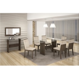 Conjunto Mesa 6 Cadeiras Aparador Benfica e Painel Malbec Touch - Leifer Móveis Conjunto Mesa 6 Cadeiras Aparador Benfica e Painel Malbec Touch - Leifer Móveis