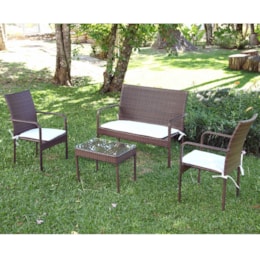 Conjunto para jardim Bianca em Aluminio Mesa de Centro 3 Poltronas e Fibra Castanho - Alegro Móveis Conjunto para jardim Bianca em Aluminio Mesa de Centro 3 Poltronas e Fibra Castanho - Alegro Móveis