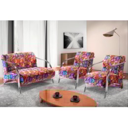 Conjunto Poltronas Decorativas Bruna com Braço em Alumínio - Leo Decor Conjunto Poltronas Decorativas Bruna com Braço em Alumínio - Leo Decor