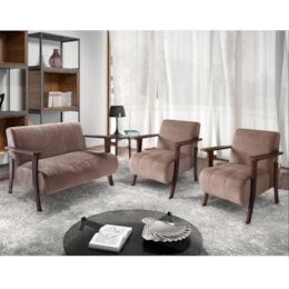 Conjunto Poltronas Decorativas Evidence Marrom Braço em Madeira - Leo Decor Conjunto Poltronas Decorativas Evidence Marrom Braço em Madeira - Leo Decor