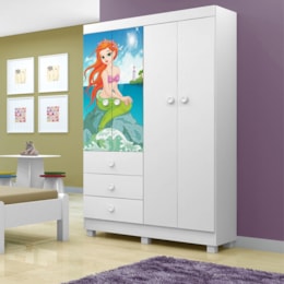 Guarda-roupa Young 4 Portas e 3 Gavetas Branco/Sereia - Tigus Baby Guarda-roupa Young 4 Portas e 3 Gavetas Branco/Sereia - Tigus Baby