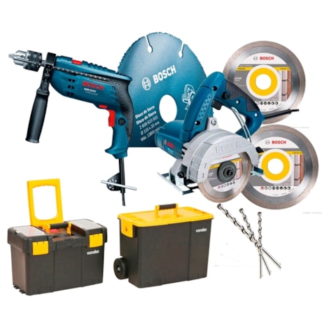 Kit Bosch Furadeira Serra Marmore Disco E Brocas Mais Organizador