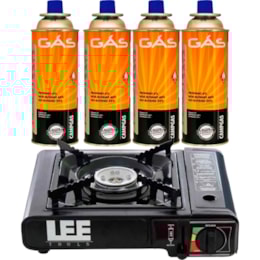 Kit Mini Fogão Portátil com Grelha + 4 Refil de Gás Lee Tools Kit Mini Fogão Portátil com Grelha + 4 Refil de Gás Lee Tools