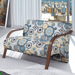 Poltrona Decorativa Adele 2 Lugares com Braço em Madeira Branco/Azul Poltrona Decorativa Adele 2 Lugares com Braço em Madeira Branco/Azul