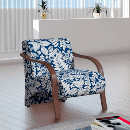 Poltrona Decorativa Adele Azul com Braço em Madeira Poltrona Decorativa Adele Azul com Braço em Madeira